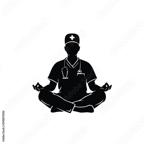 Zen medical worker silhouette meditating doctor yoga pose silhouette