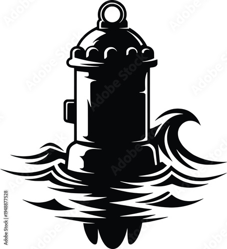 black fire hydrant in flood water vector illustration