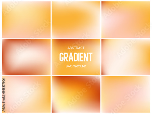 Collection of warm honey and peach mesh gradients. Abstract soft orange and yellow backgrounds for organic, beauty and summer designs. Blurred pastel textures, vector illustration.