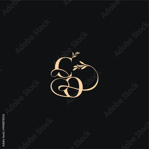 monogram elegant concept luxury feel with wavy line CQ organic leaves wedding logo letter