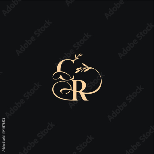 monogram elegant concept luxury feel with wavy line CR organic leaves wedding logo letter
