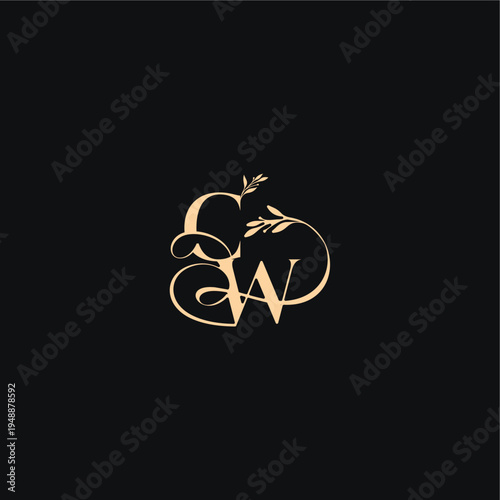 monogram elegant concept luxury feel with wavy line CW organic leaves wedding logo letter