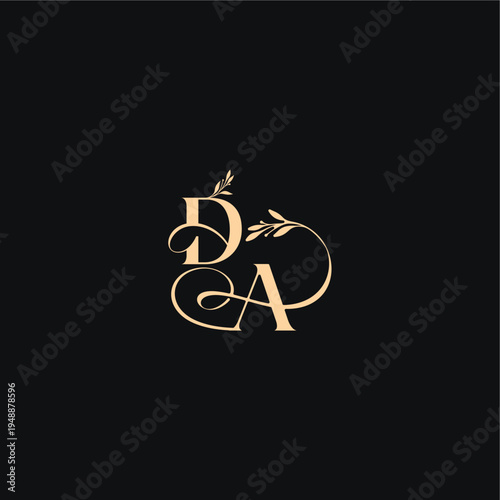 monogram elegant concept luxury feel with wavy line DA organic leaves wedding logo letter