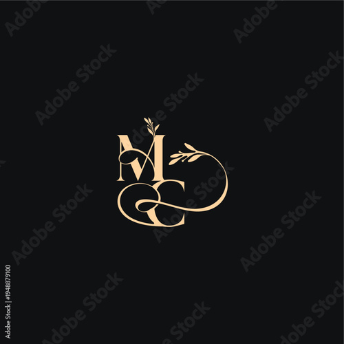 monogram elegant concept luxury feel with wavy line MC organic leaves wedding logo letter