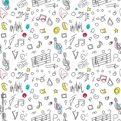 Musical Notes and Abstract Doodle Seamless Pattern Background