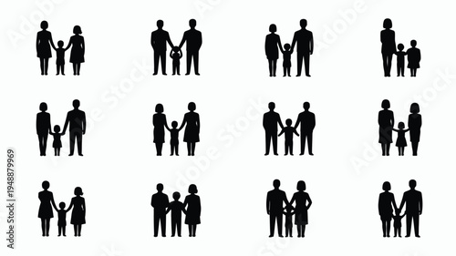 Minimalist family and people icons in a clean grid layout for design and presentation use