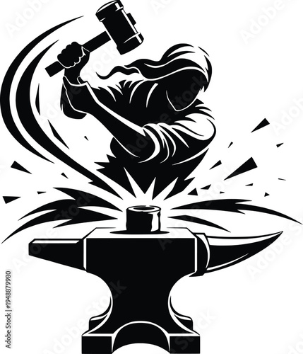 blacksmith hammering on anvil vector illustration