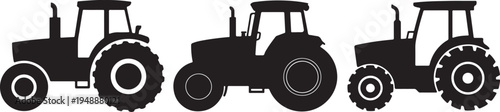 Black Tractor Silhouette – Agricultural Farming Vehicle, Rural Farm Equipment Vector Illustration