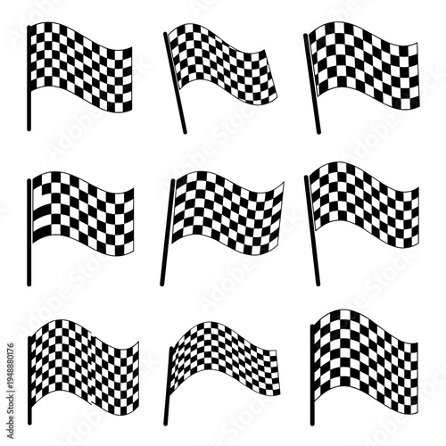 Set of Checkered Racing Flags Vector Illustration