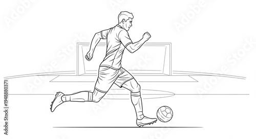 Man playing soccer kicking ball on field illustration.