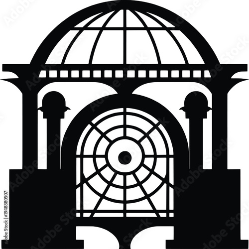 black silhouette of a gazebo with a dome roof vector illustration