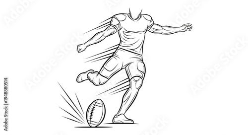 Rugby player kicking ball action sketch illustration.