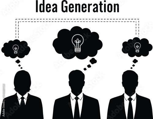 Business people generating ideas with light bulbs above their heads
