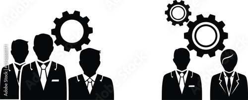 Business team with gears representing teamwork and strategy planning