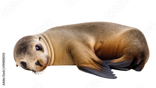 Bild auf Leinwand Isolated adorable young seal pup resting on side, looking at camera with sweet e