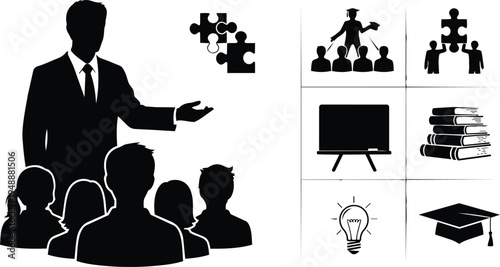 Businessman presenting to group education learning teaching teamwork concept