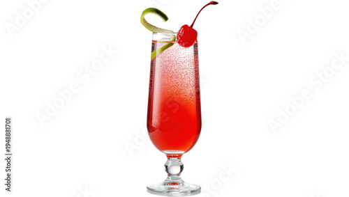 Photos Isolated vibrant red sparkling cocktail drink with a maraschino cherry and lime