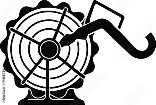 Black fan with blowing air vector illustration, flat design