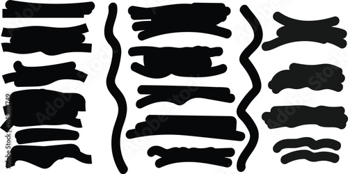 Set of 28 black brush stroke lines vector