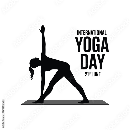 International Yoga Day Concept with Woman Practicing Yoga Pose on Mat – Healthy Lifestyle and Fitness Illustration