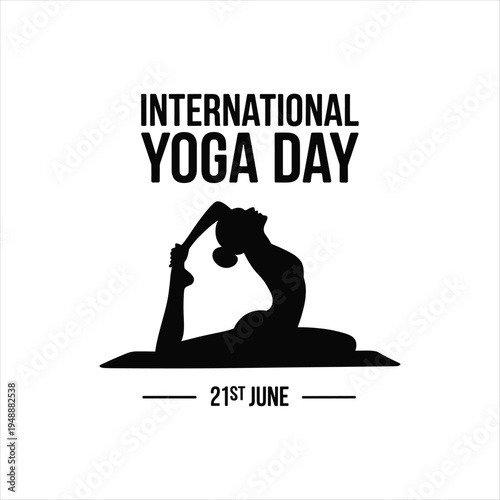 International Yoga Day Illustration with Woman Yoga Pose Silhouette on White Background – 21st June Wellness Concept