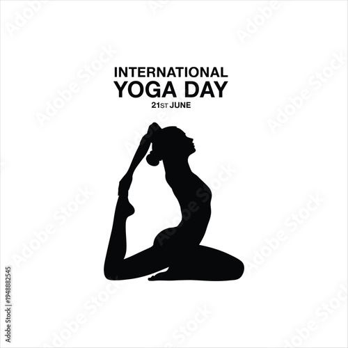 International Yoga Day 21 June with Woman Yoga Pose Silhouette, Meditation and Healthy Lifestyle Concept Illustration