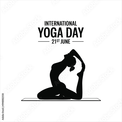 International Yoga Day 21 June Concept with Woman Yoga Pose Silhouette, Meditation and Healthy Lifestyle Illustration