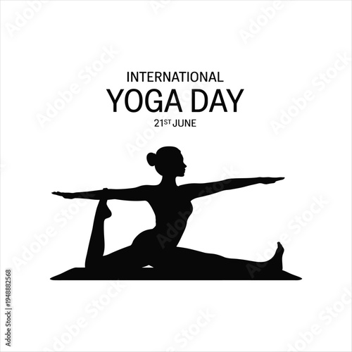 International Yoga Day 21 June with Woman Practicing Yoga Pose Silhouette, Fitness and Wellness Concept Illustration