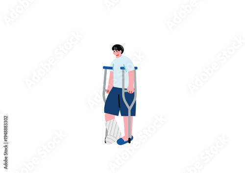 足を怪我して松葉杖を使う男性