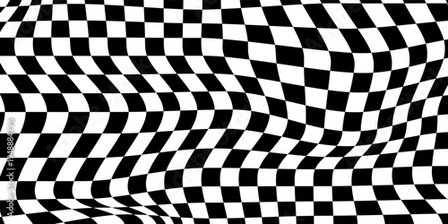 Black and white racing against a checkered pattern background