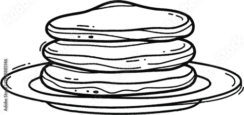 Stack of delicious pancakes on plate hand drawn vector illustration for breakfast menu design isolated on background