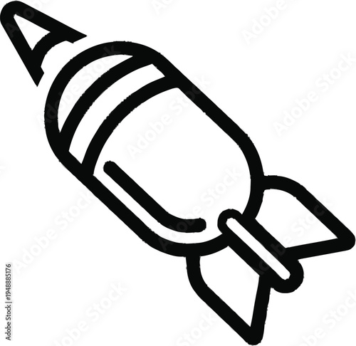 Military rocket bomb icon for weapon and defense concept hand drawn outline vector illustration isolated on background
