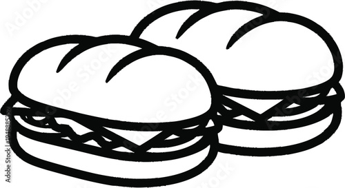 Two hearty deli sandwiches, with bread and fillings, are displayed on a transparent checkered background