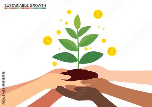 SDGsやESG投資、成長する樹木を持つ世界の人々