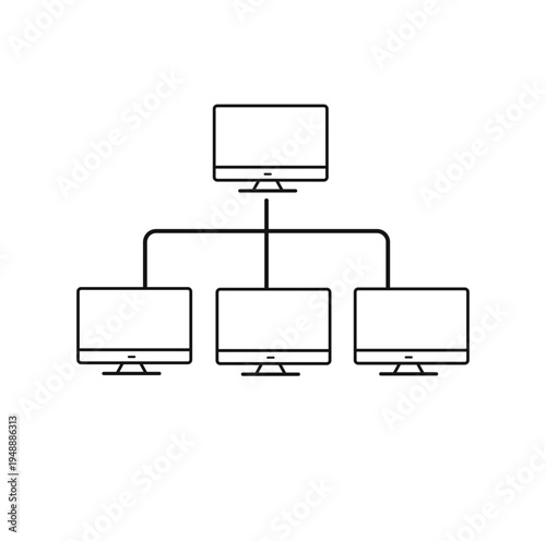 Vector Line Art Data Exchange Network Icon with Connected Computers DATA EXCHANGE.ai