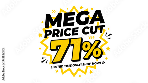 Mega Price Cut 71% Off Sale Banner with Stars and Rays