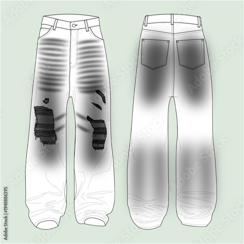 silhouette of baggy jeans, outline of baggy jeans.