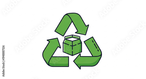 Green recycling symbol surrounding a milk carton.