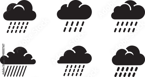 Rainy Weather Cloud Icons with Rain Showers
