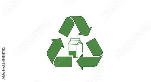 Green recycling symbol with milk carton inside.