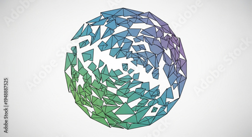 Abstract geometric sphere with colorful fragmented pieces.