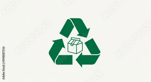 Green recycling symbol with cardboard box in center.