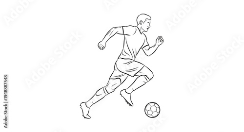Soccer Player Kicking Ball Line Drawing.
