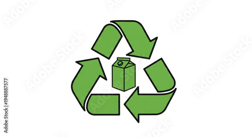 Green recycling symbol with milk carton inside.