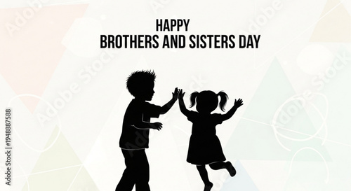 Silhouette of happy brother and sister dancing together on brothers and sisters day with joyful text