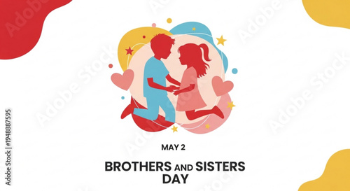 Brothers and sisters day celebration illustration with colorful hearts and stars on white background
