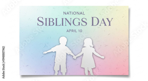 National siblings day april 10th celebration background with silhouettes of brother and sister holding hands