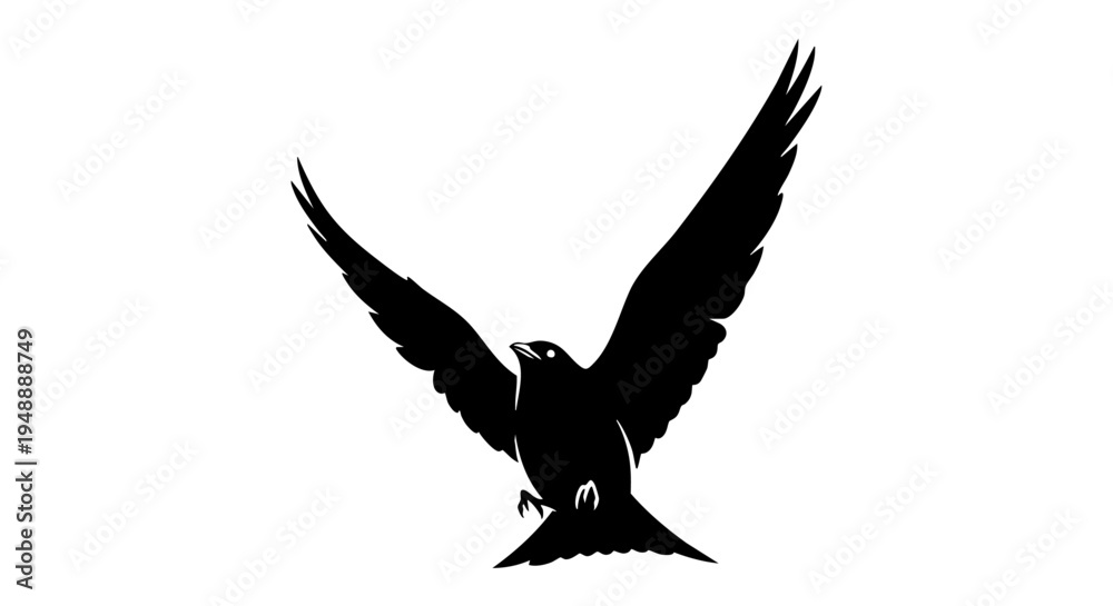 Fototapeta premium Eagle spreads its wings in a dramatic silhouette vector illustration outdoors.
