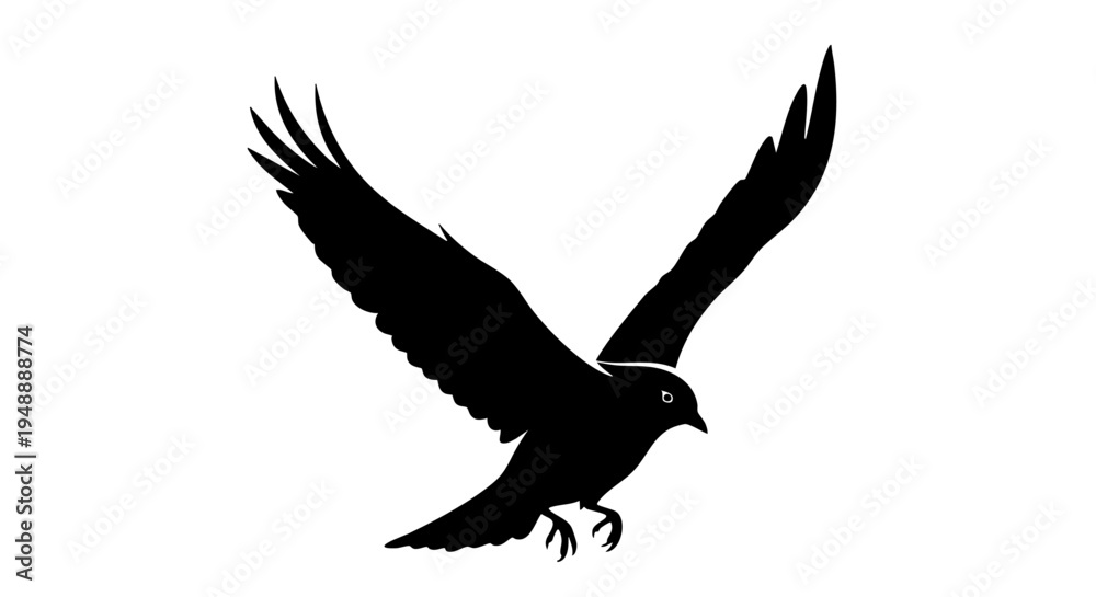 Fototapeta premium A silhouette vector illustration of an eagle in flight over landscape
