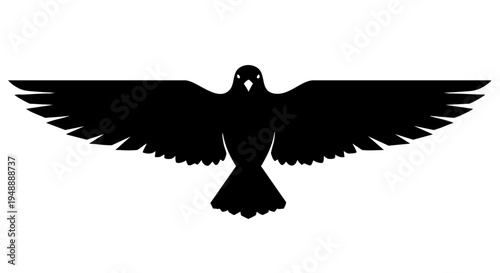 Black eagle silhouette with spread wings, majestic hawk flying vector icon, predatory bird symbol for logo design and heraldry